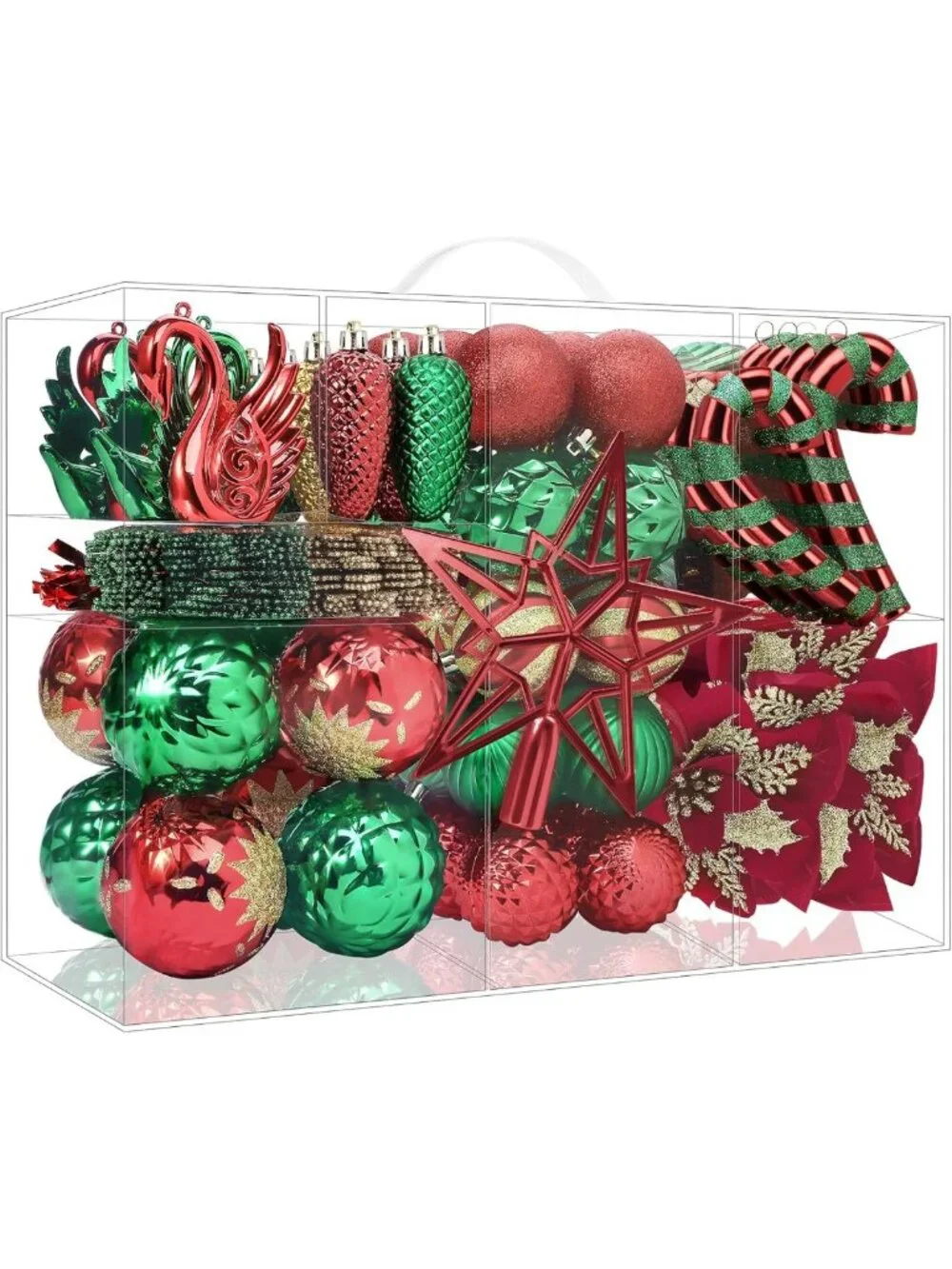 128pcs Christmas Ornament Set - Red, Green & Gold Holiday Balls for Tree Decor
